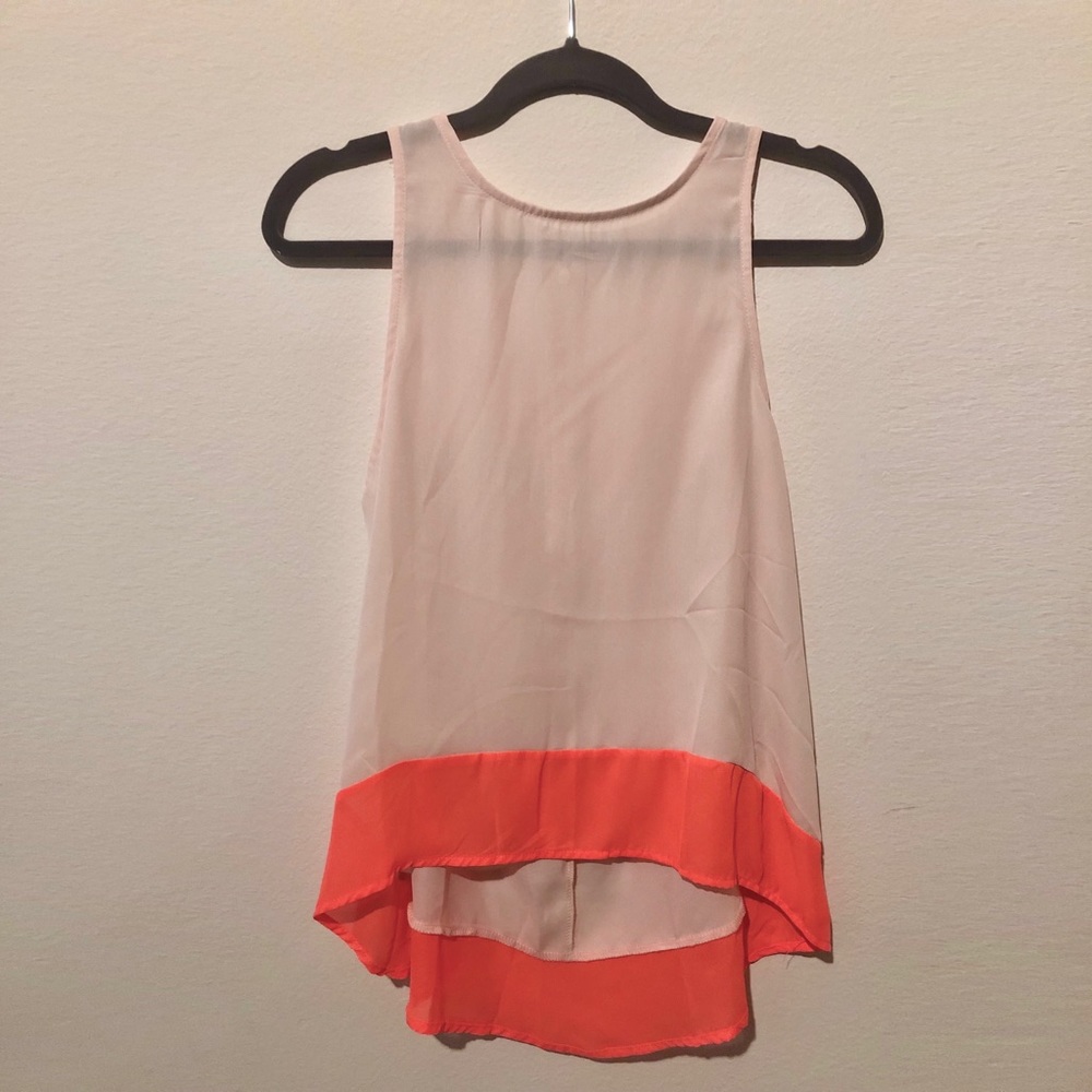 Tobi Color Block Tan and Coral Tank Top